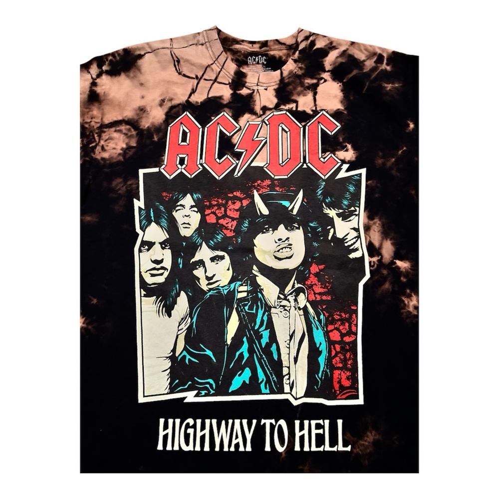 AC/DC Tie-Dye Graphic Tee in Black & Rust with Red Accent